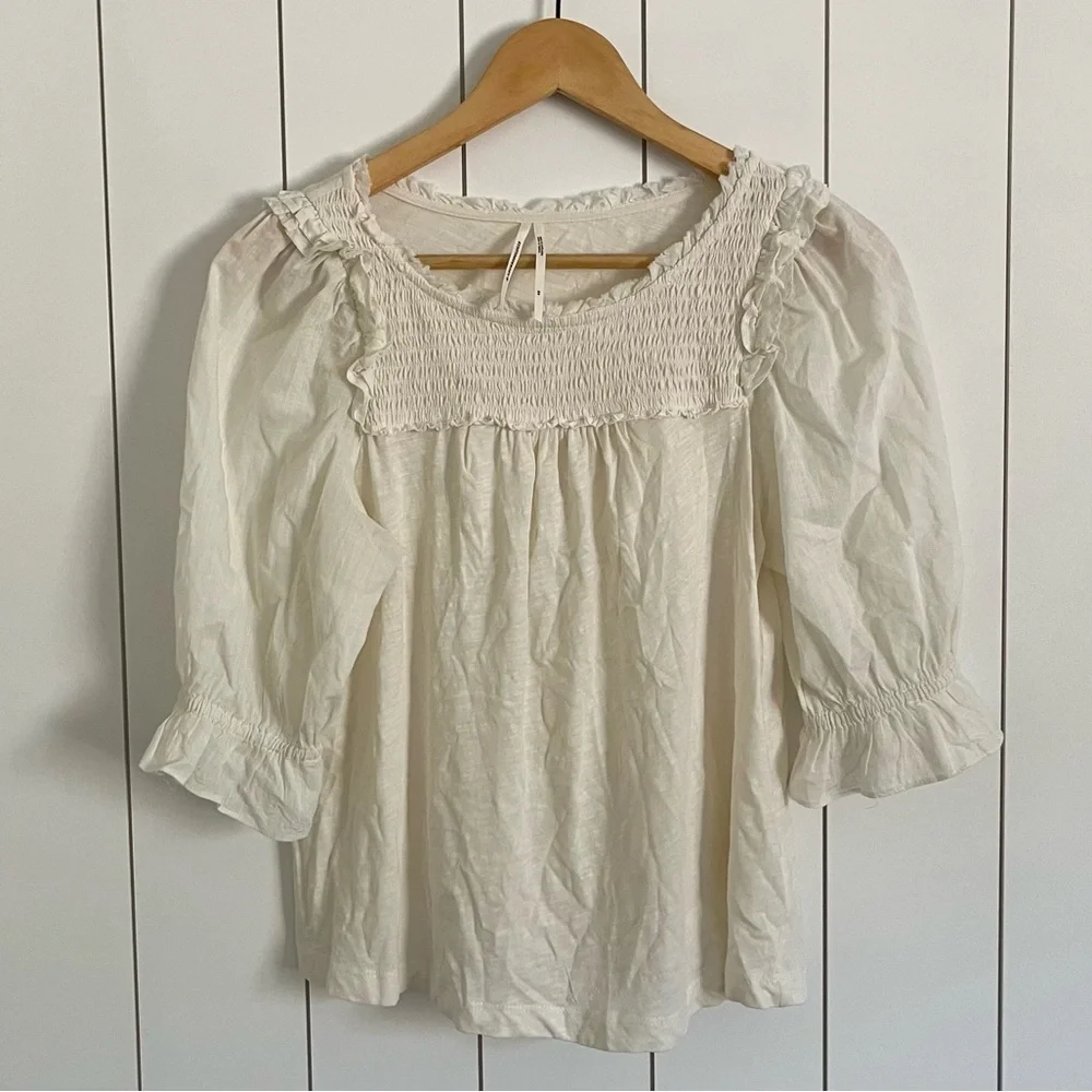 Anthropologie Smocked Puff Sleeve Top
